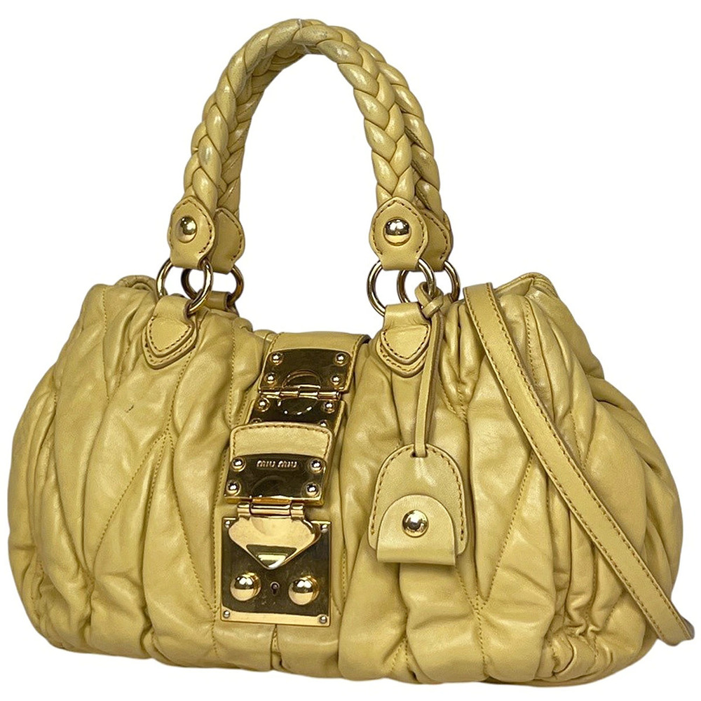 Miu Miu Matelasse Handbag Leather Yellow